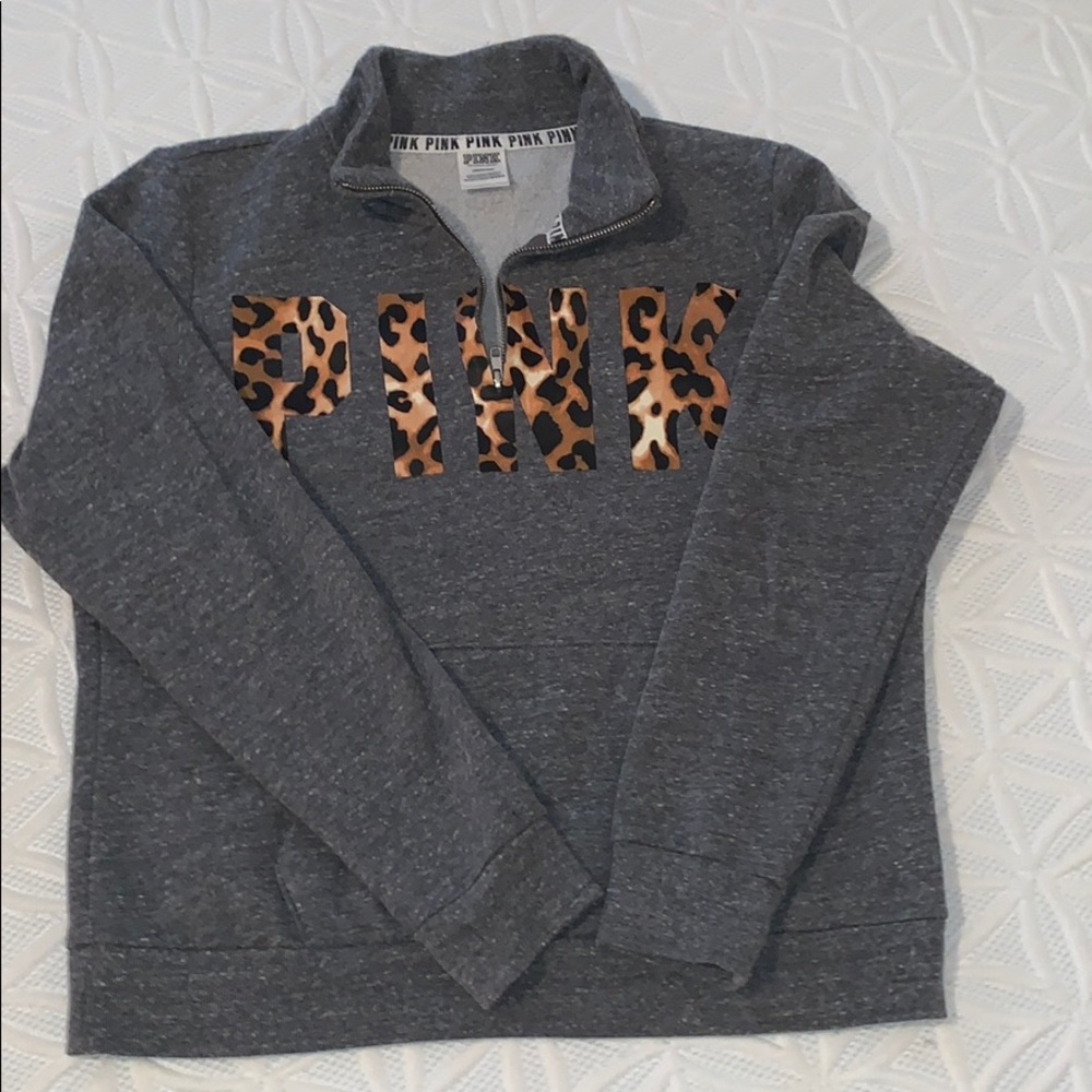 Pink half zip sweatshirt with leopard Pink